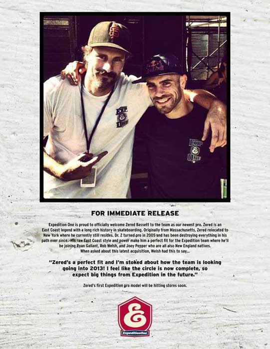 Zered Bassett Pro aud Expedition One Skateboards